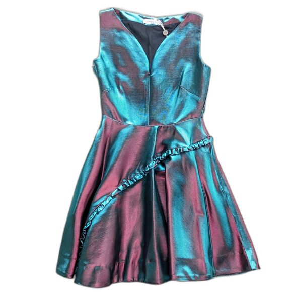 NWT PARAKIAN Formal Metallic Changeable Teal/Burgundy Fit & Flare Dress, Size 4 - Picture 1 of 15